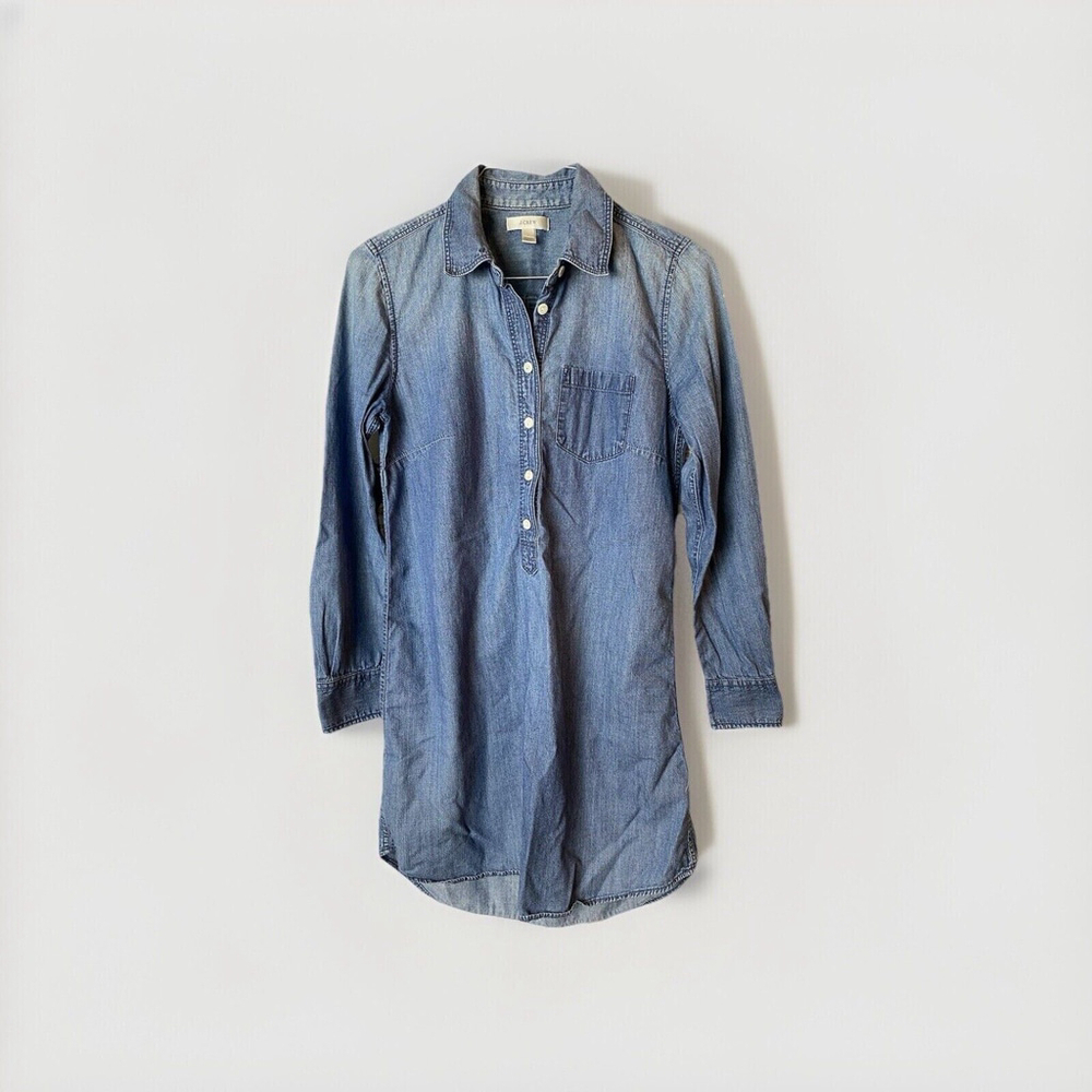J Crew Chambray Shirt Dress Blue Button Down With Collar Size 0